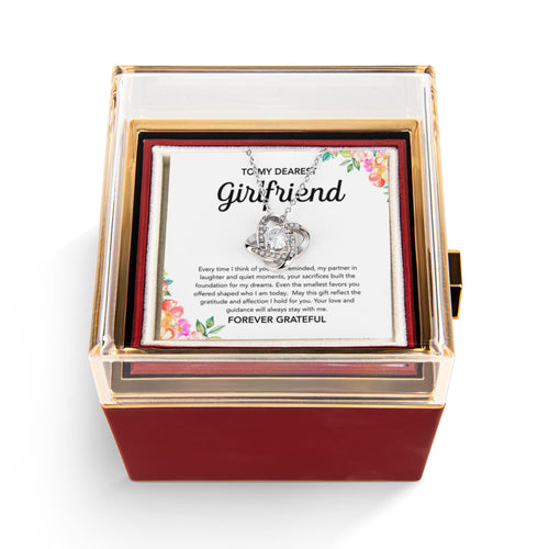 To My Girlfriend - Love Knot Necklace - Flowers - Rotating Rose Gift Box