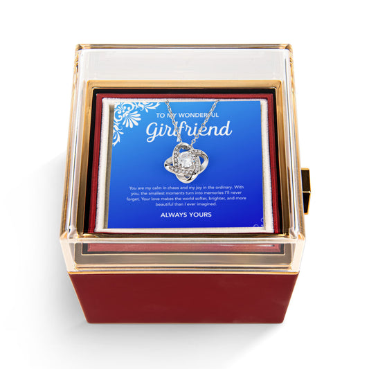 To My Girlfriend - Love Knot Necklace - Flourish - Rotating Rose Gift Box