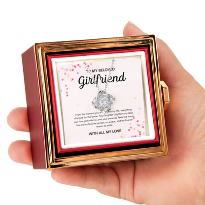 To My Girlfriend - Love Knot Necklace - Stars - Rotating Rose Gift Box