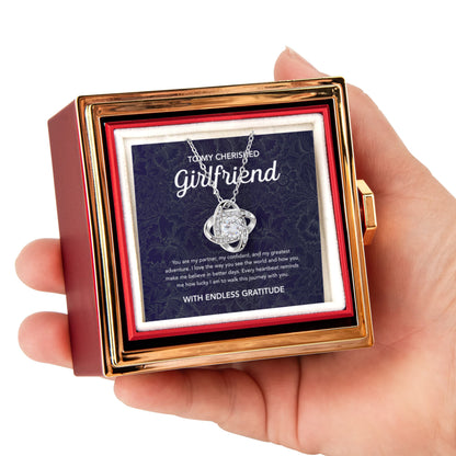 To My Girlfriend - Love Knot Necklace - Damsak - Rotating Rose Gift Box