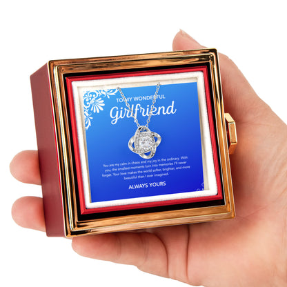 To My Girlfriend - Love Knot Necklace - Flourish - Rotating Rose Gift Box