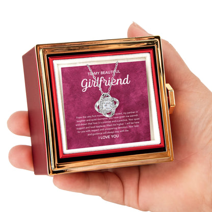 To My Girlfriend - Love Knot Necklace - Velvet Pattern - Rotating Rose Gift Box