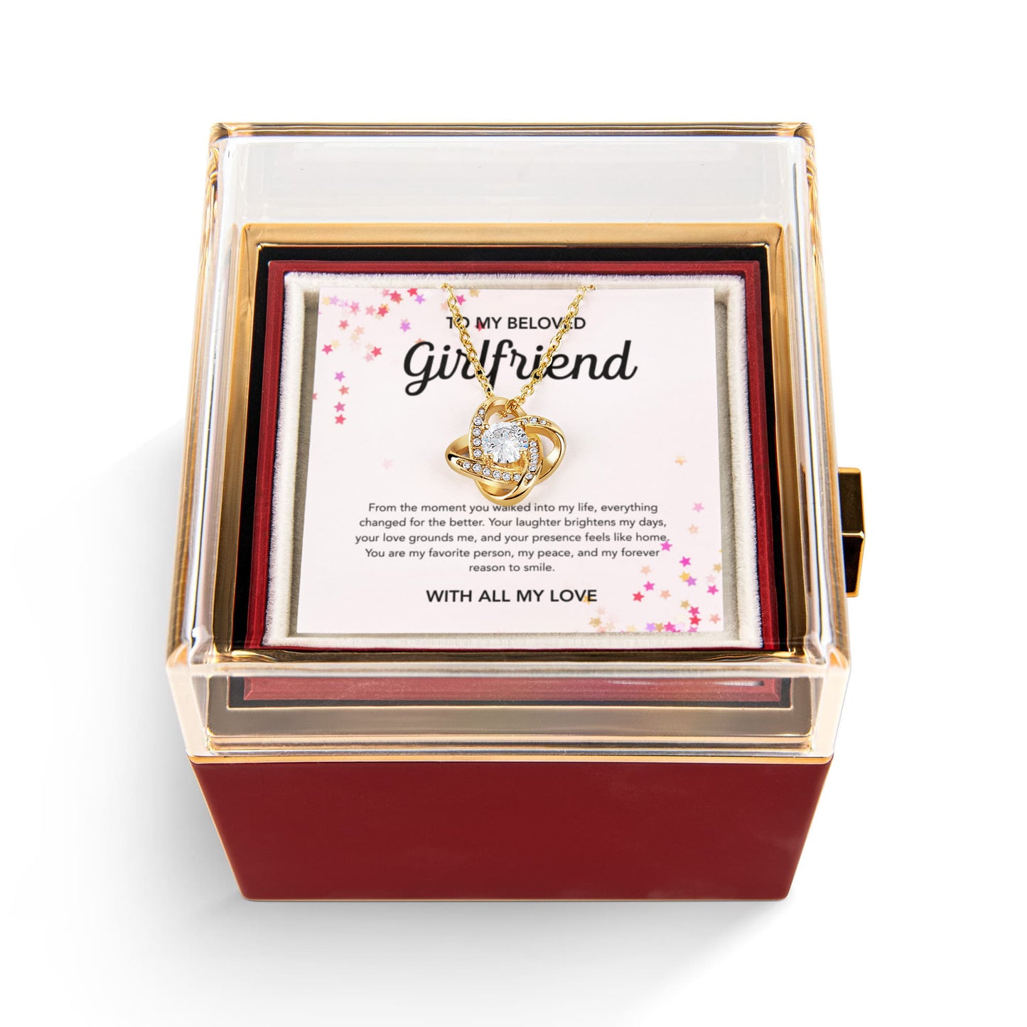 To My Girlfriend - Love Knot Necklace - Stars - Rotating Rose Gift Box