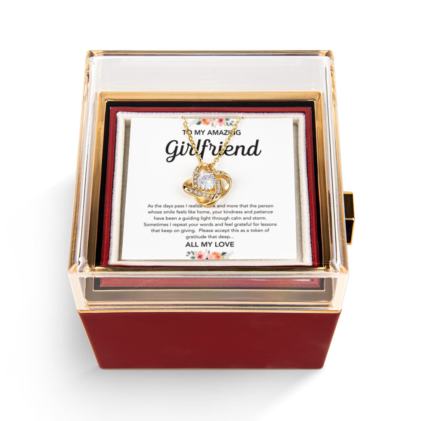 To My Girlfriend - Love Knot Necklace - Flowers - Rotating Rose Gift Box