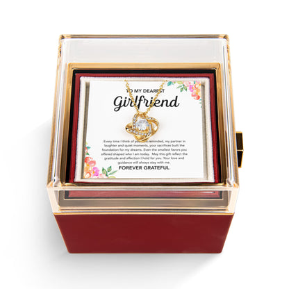To My Girlfriend - Love Knot Necklace - Flowers - Rotating Rose Gift Box