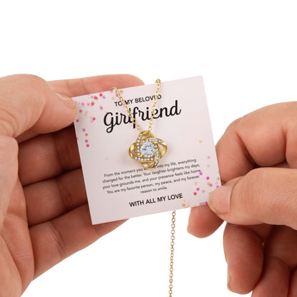 To My Girlfriend - Love Knot Necklace - Stars - Rotating Rose Gift Box