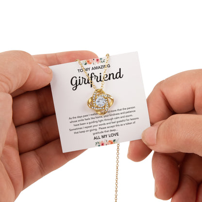 To My Girlfriend - Love Knot Necklace - Flowers - Rotating Rose Gift Box