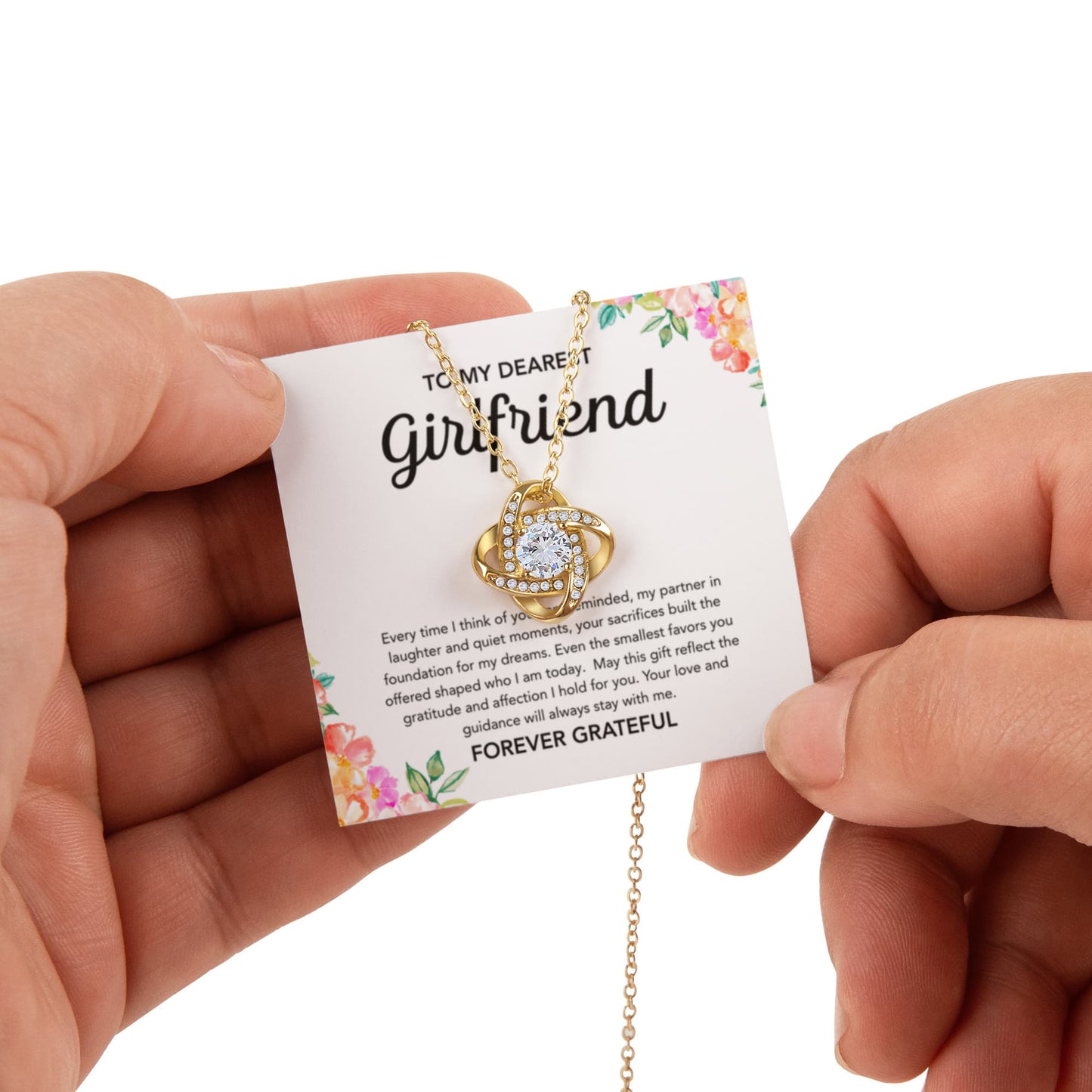 To My Girlfriend - Love Knot Necklace - Flowers - Rotating Rose Gift Box